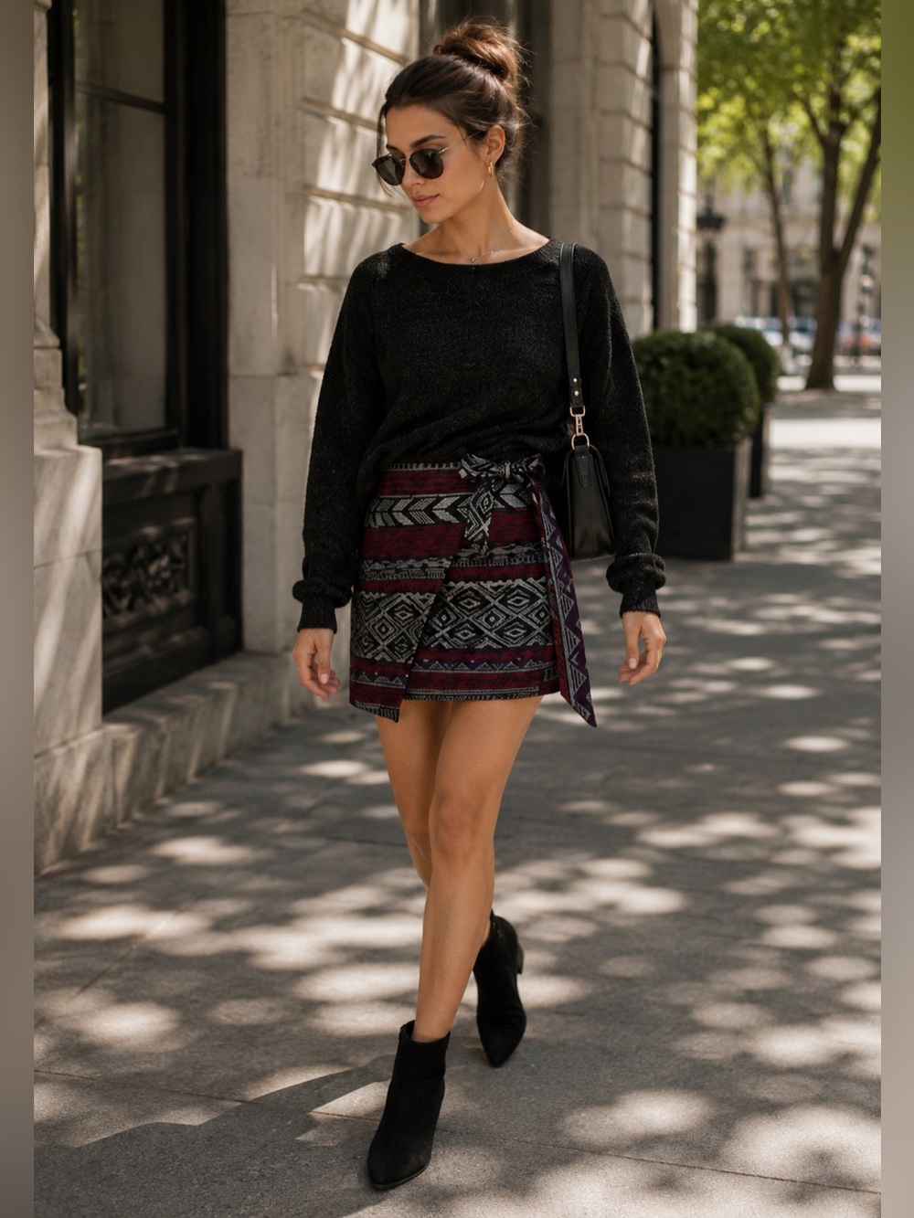 Express Skirt Wrap Side Tie Mini Red Black Tribal Aztec Southwest NWT